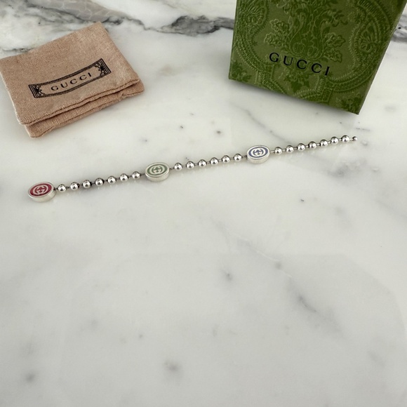 GUCCI 753442 Silver Bracelet Boule Tag 3 Color Chain - Picture 7 of 9